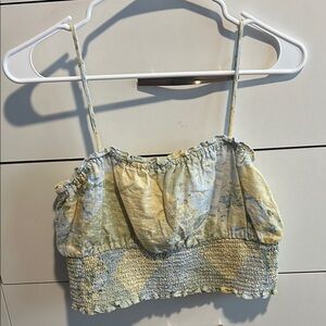 American Eagle Outfitters Yellow and Blue Smocked Camisole Crop Top